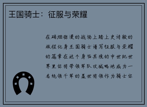 王国骑士:征服与荣耀 王国骑士:征服与荣耀